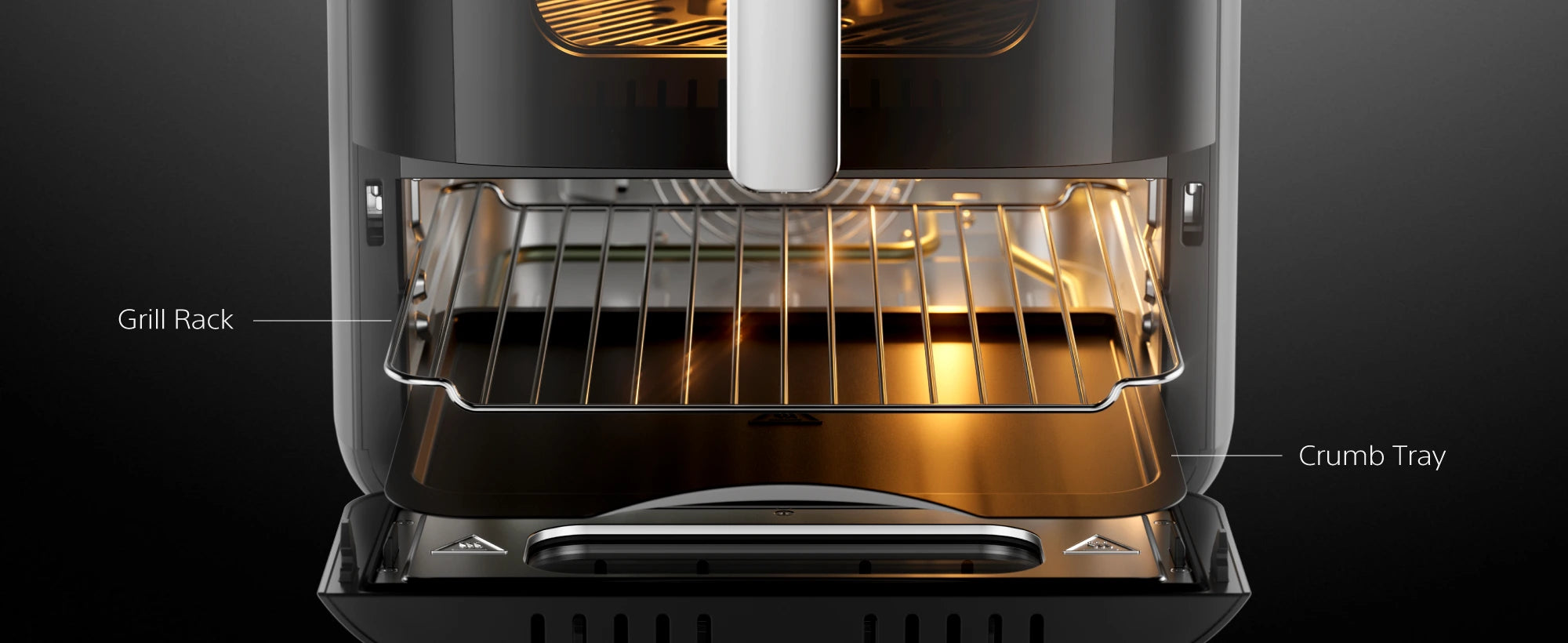 AFR1100 features — interior light, cool-touch window, dedicated pizza stone, grill racks and full accessory set