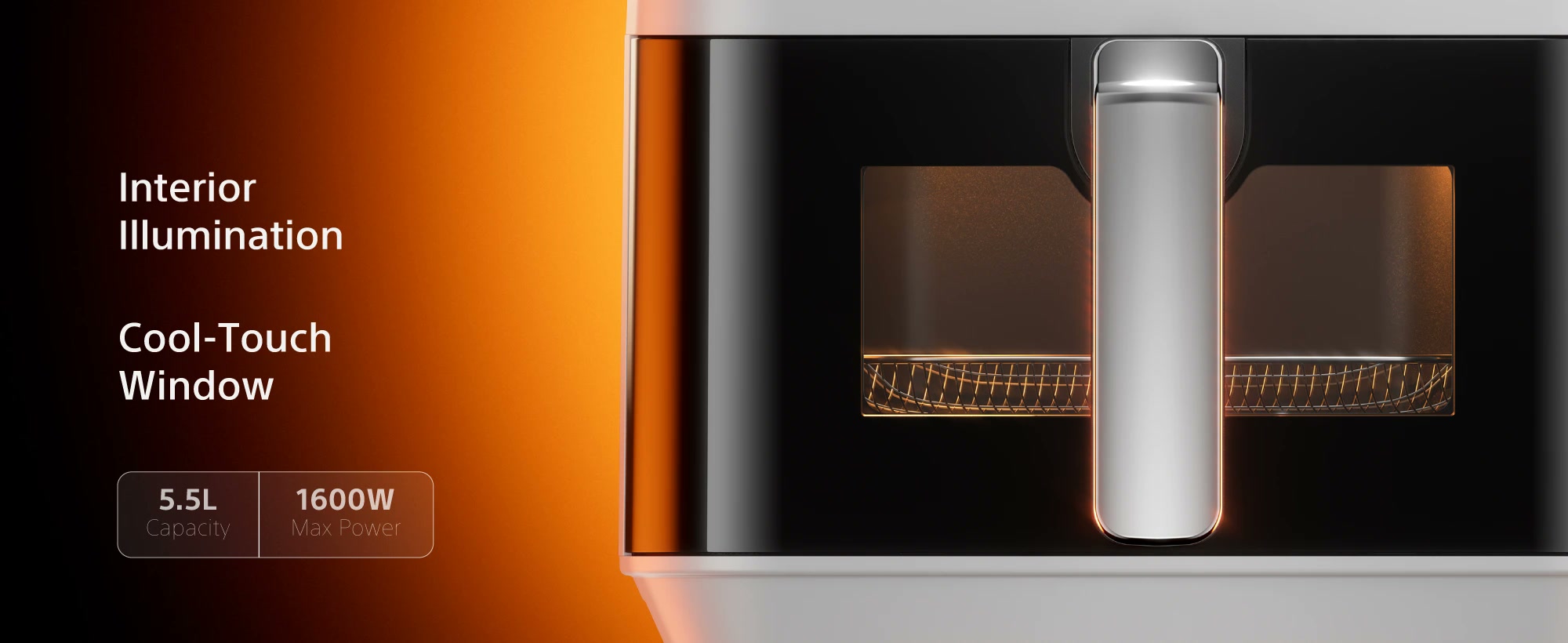 AFR550 cool-touch window with interior illumination — 5.5L capacity, 1600W max power