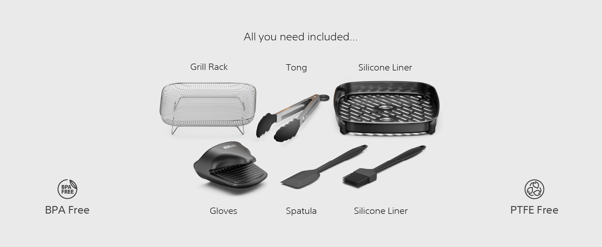 AFR550 features — overheat protection, stackable grill rack and full accessory set