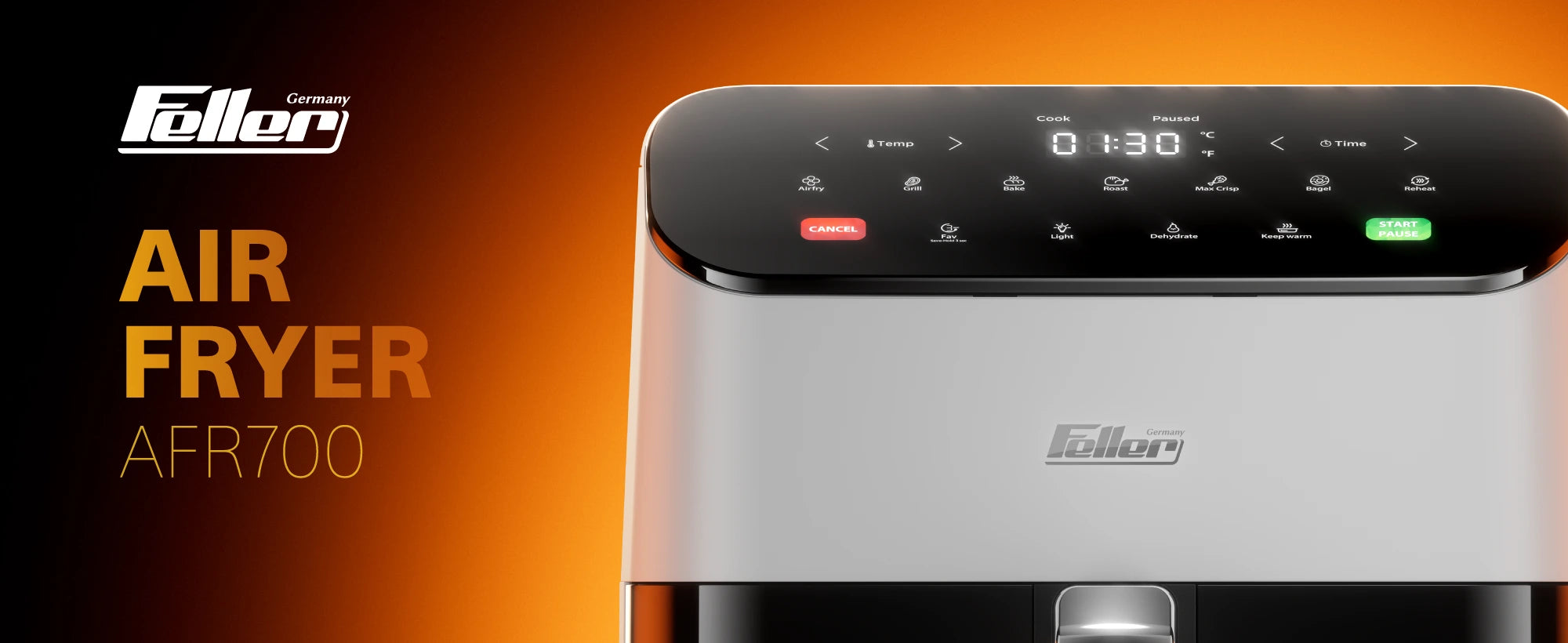 Feller AFR700 7L air fryer with Xcyclone technology and 10 cooking functions