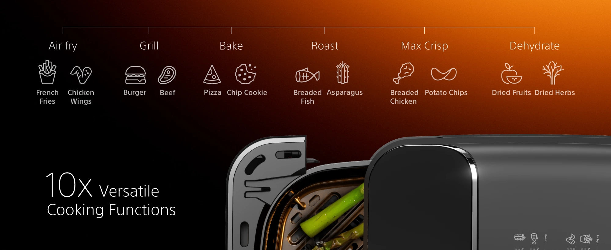 AFR700 10 versatile cooking functions — air fry, grill, bake, roast, max crisp, dehydrate and more