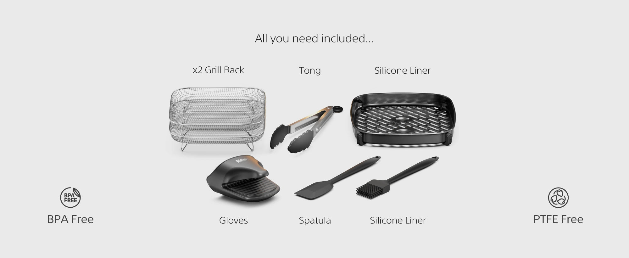 AFR700 overheat protection, stackable stainless-steel grill racks and full accessory set