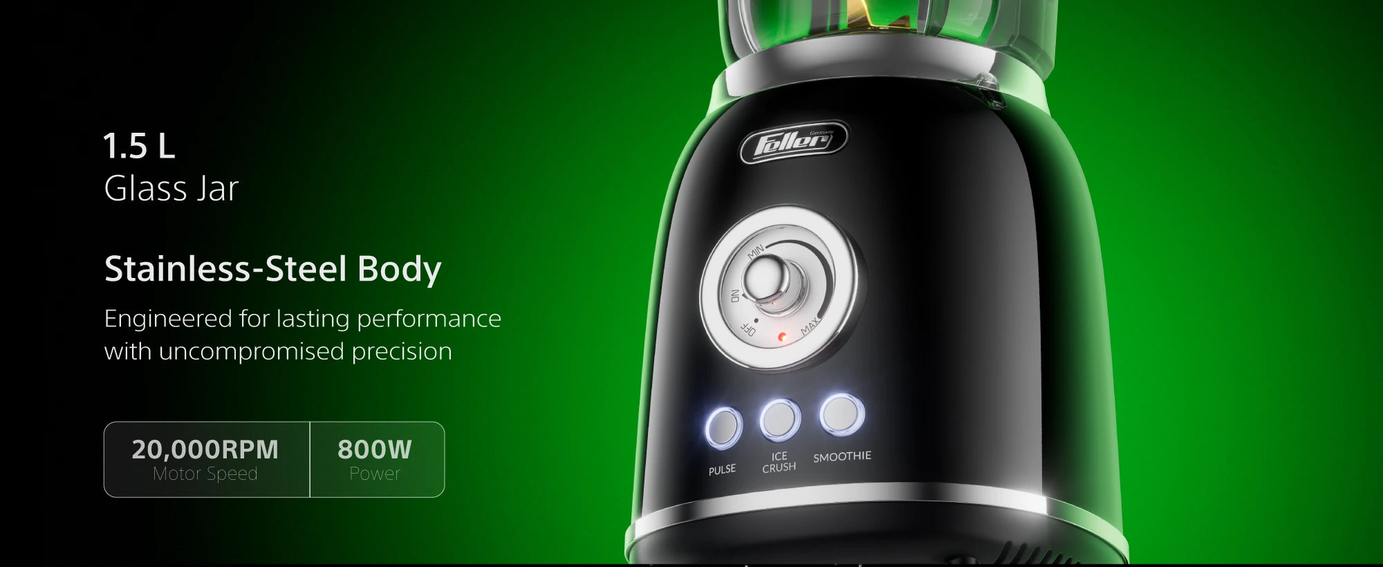 BL290 800W stainless steel blender with a variable speed dial and three presets