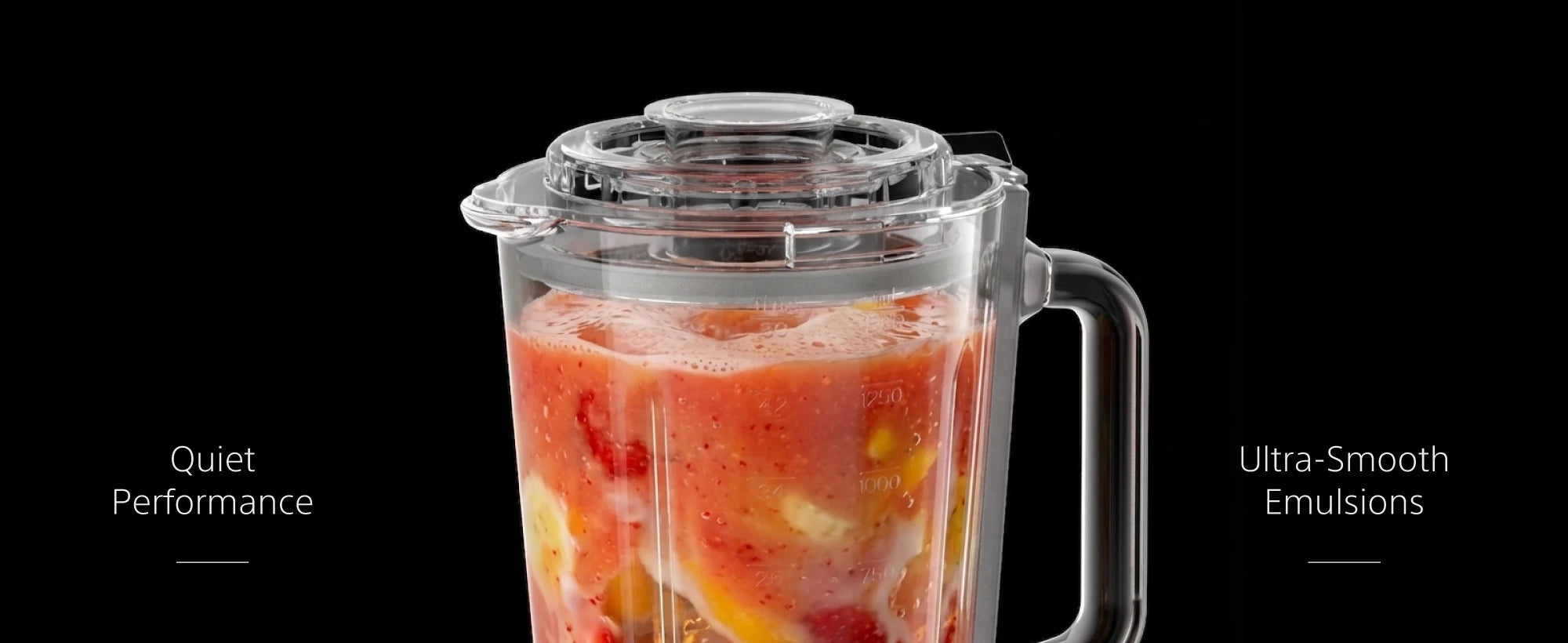 BL290 1.5L premium glass jar blending a fruit smoothie