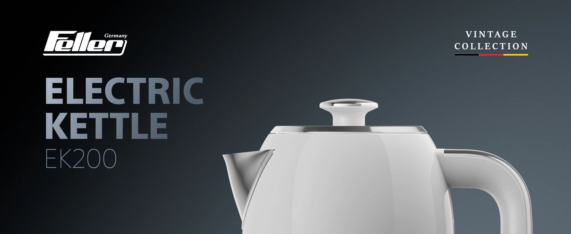 Feller EK200 vintage electric kettle: 1.7L stainless steel with a vintage thermometer