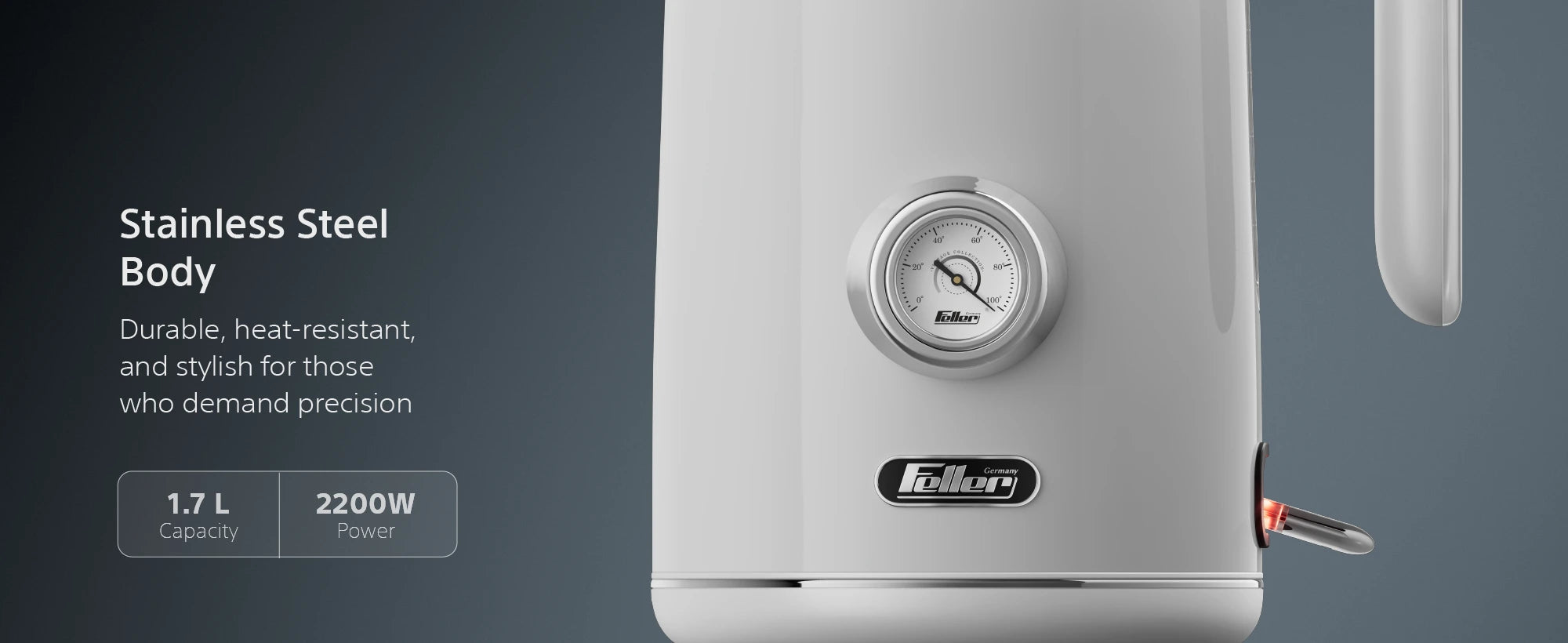 EK200 durable stainless-steel body; 1.7L capacity, 2200W power