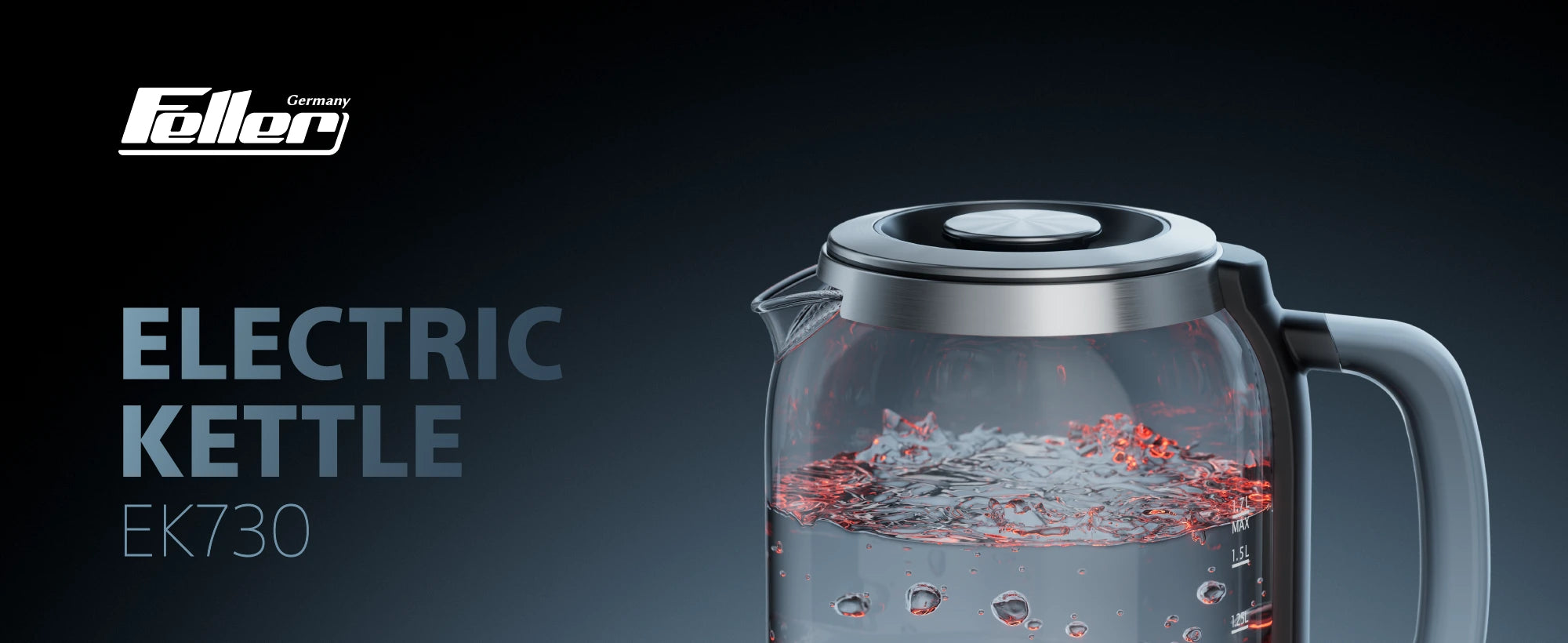 Feller EK730 SCHOTT glass electric kettle, 1.7L, with red LED indicator