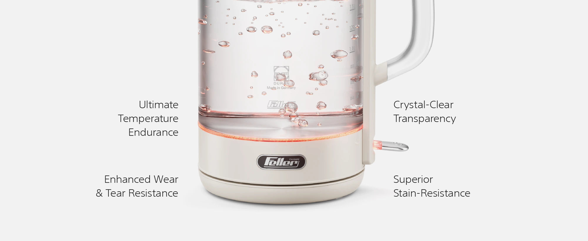 EK730 SCHOTT DURAN 3.3 borosilicate glass, made in Germany: temperature endurance, crystal-clear transparency, stain and wear resistance