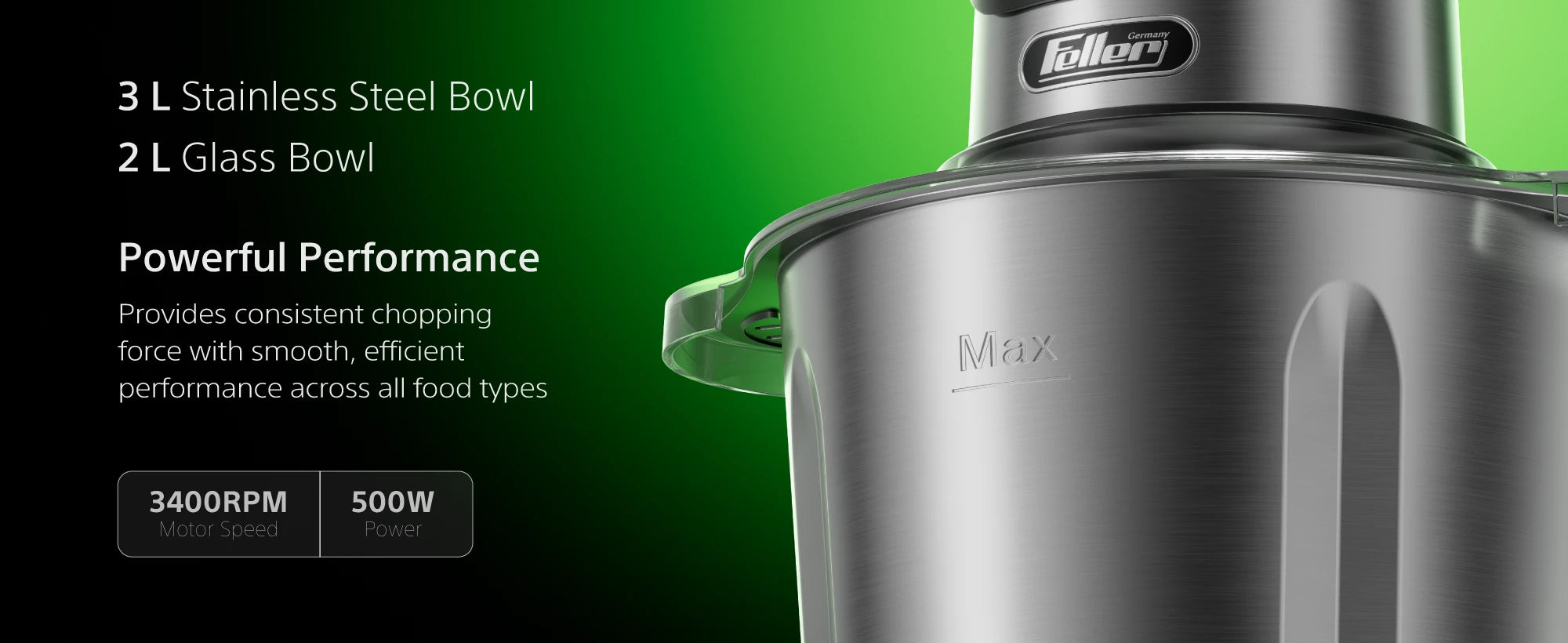 FC500 Pro food chopper bowl and 500W power