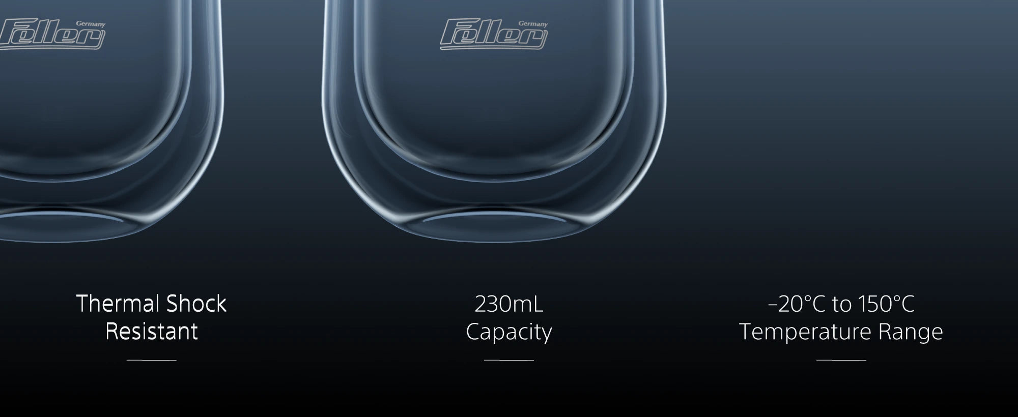 TG230 double-wall glass — thermal shock resistant, −20°C to 150°C