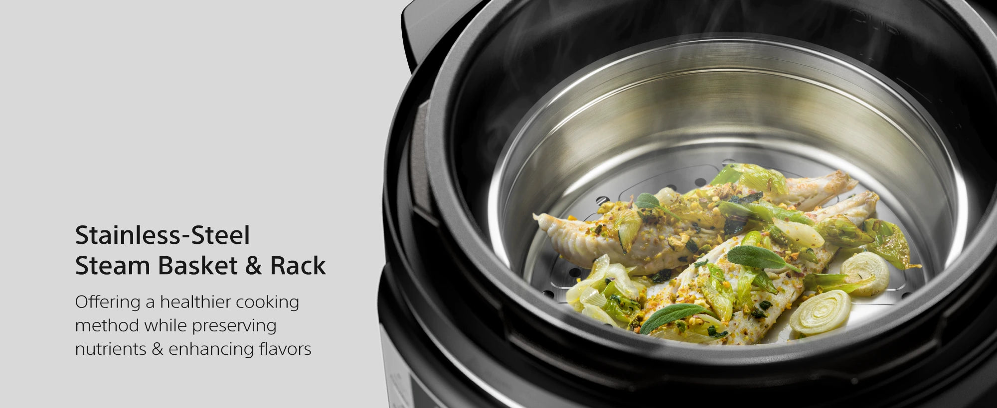PC165 stainless-steel steam basket, accessories and dishwasher-safe BPA-free parts