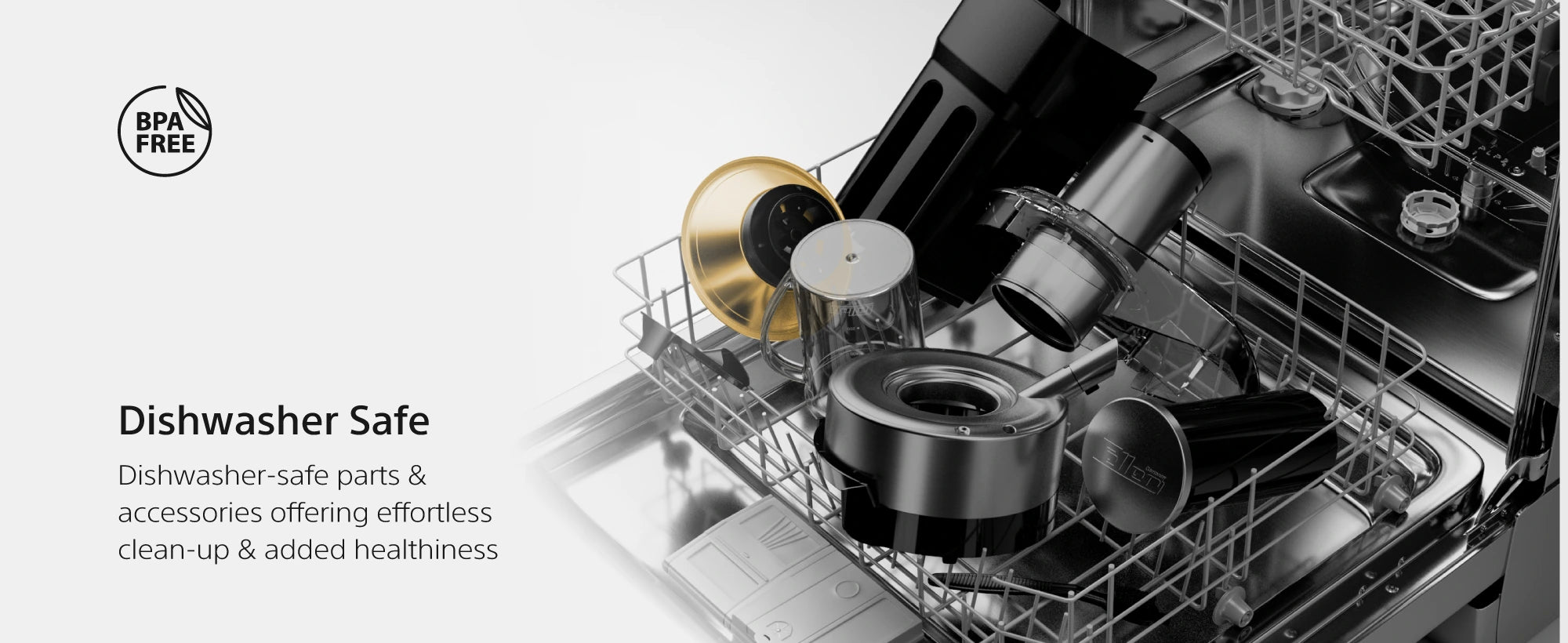 PJ1200 innovative anti-drip design, included 800ml jug, 2L pulp container and cleaning brush, dishwasher-safe BPA-free parts