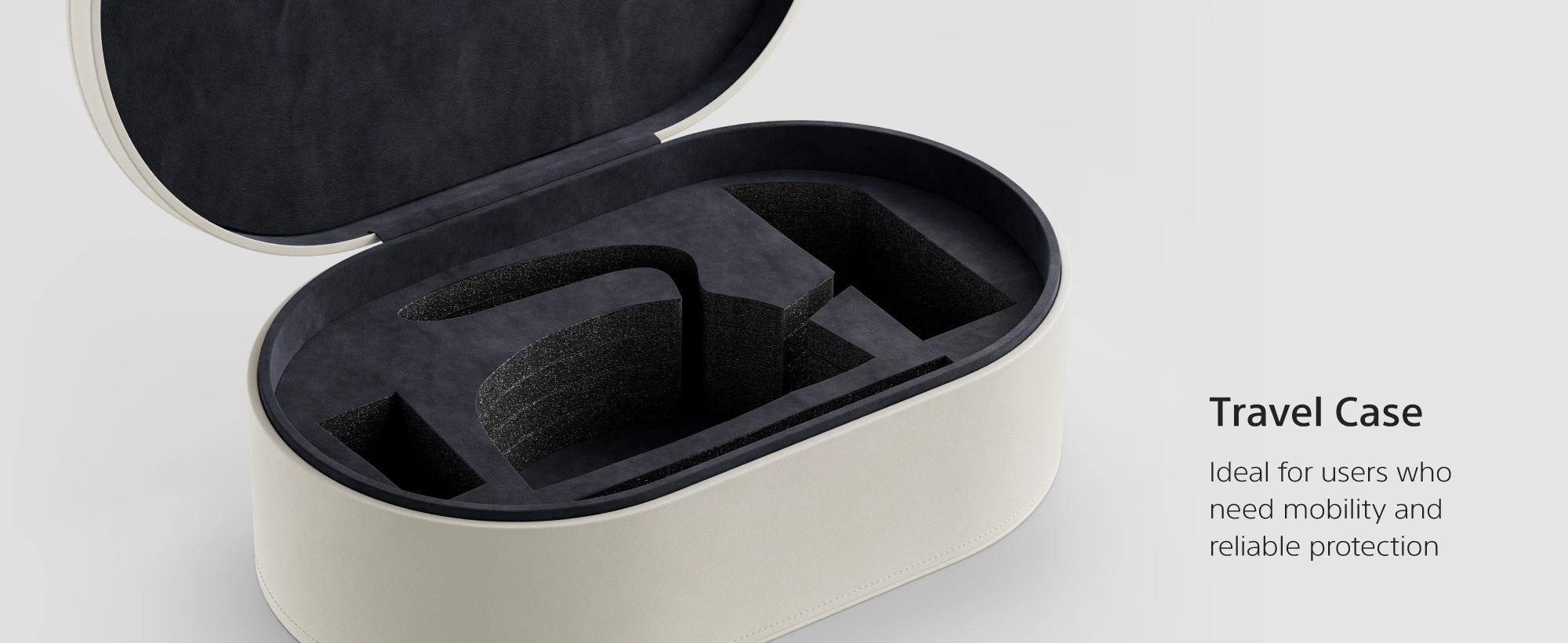 SI290 fitted travel case holding the iron, measuring cup and power cord — timeless elegance, seamless portability