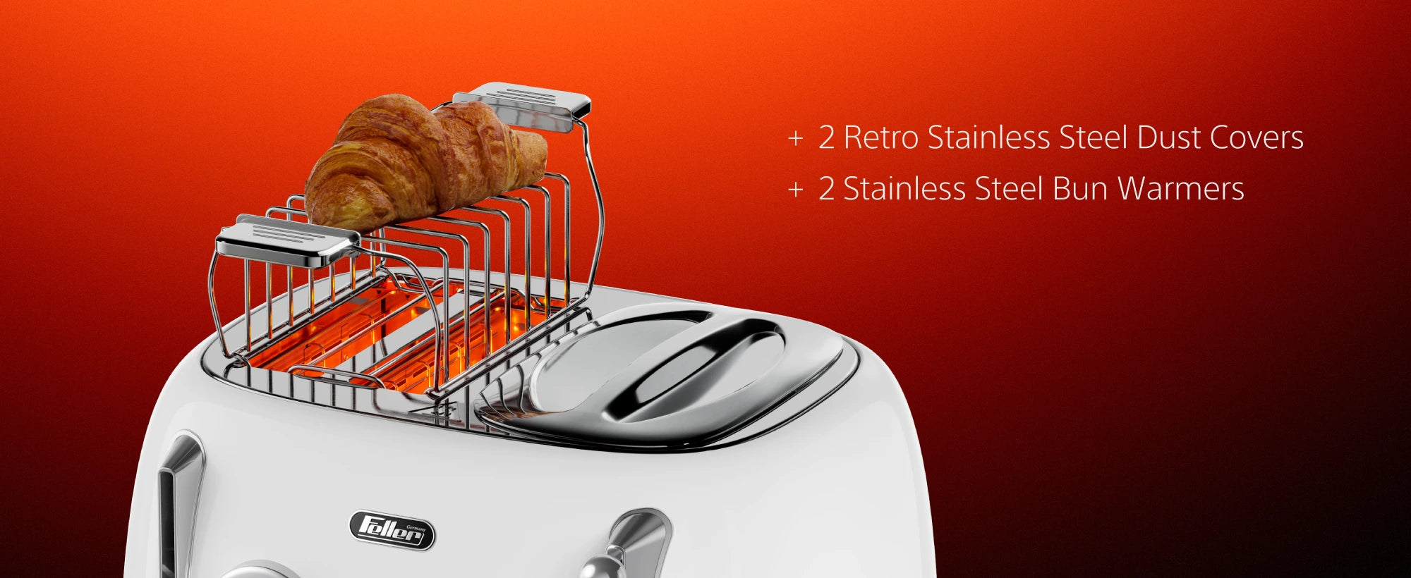 TO490 — 2 stainless steel bun warmers and 2 retro stainless steel dust covers