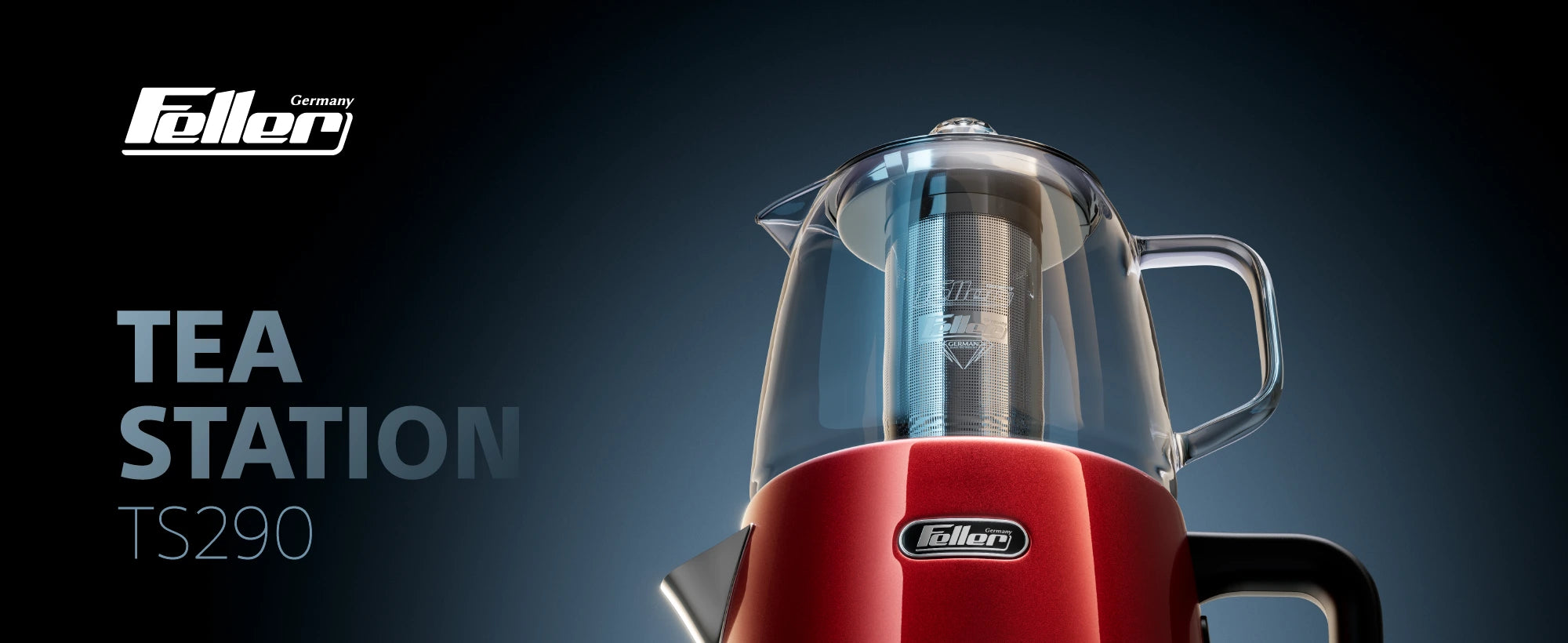 Feller TS290 2-in-1 retro tea station with kettle and glass teapot