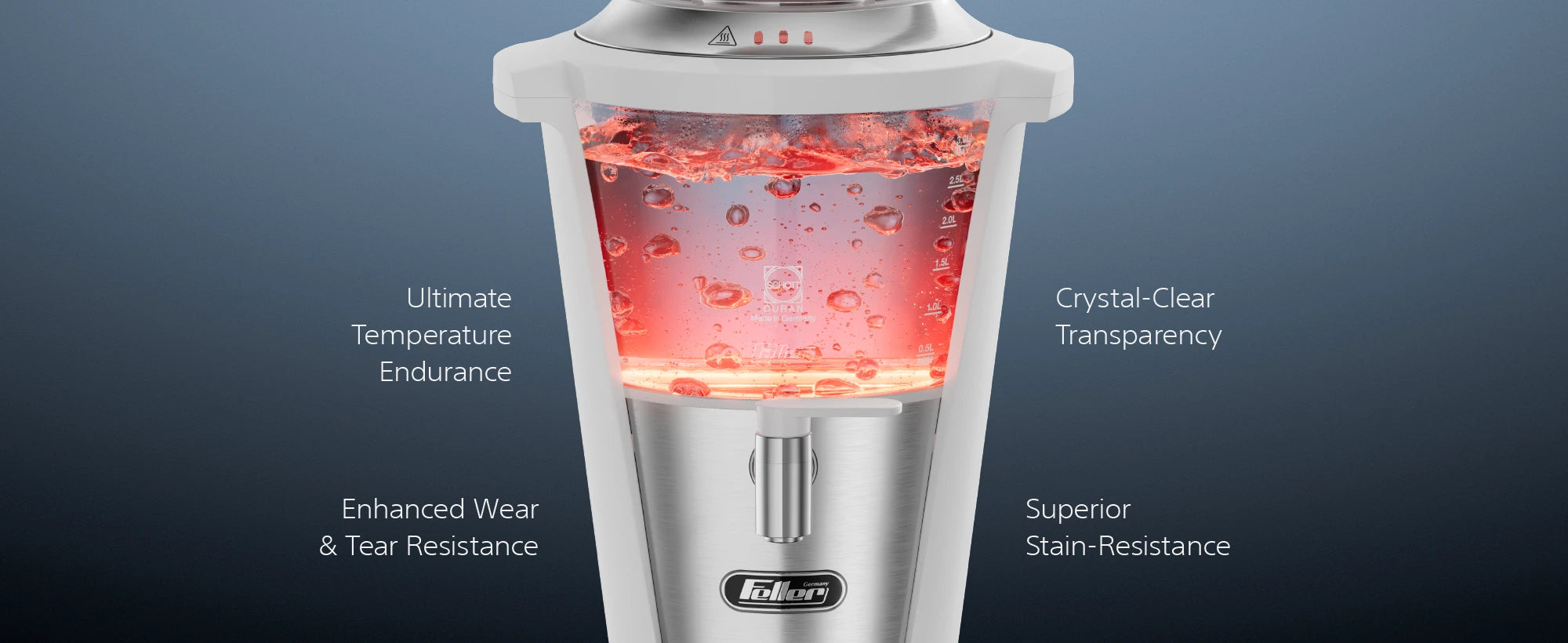 TS390 SCHOTT DURAN borosilicate 3.3 glass made in Germany, thermal-shock resistant, with a stainless-steel valve