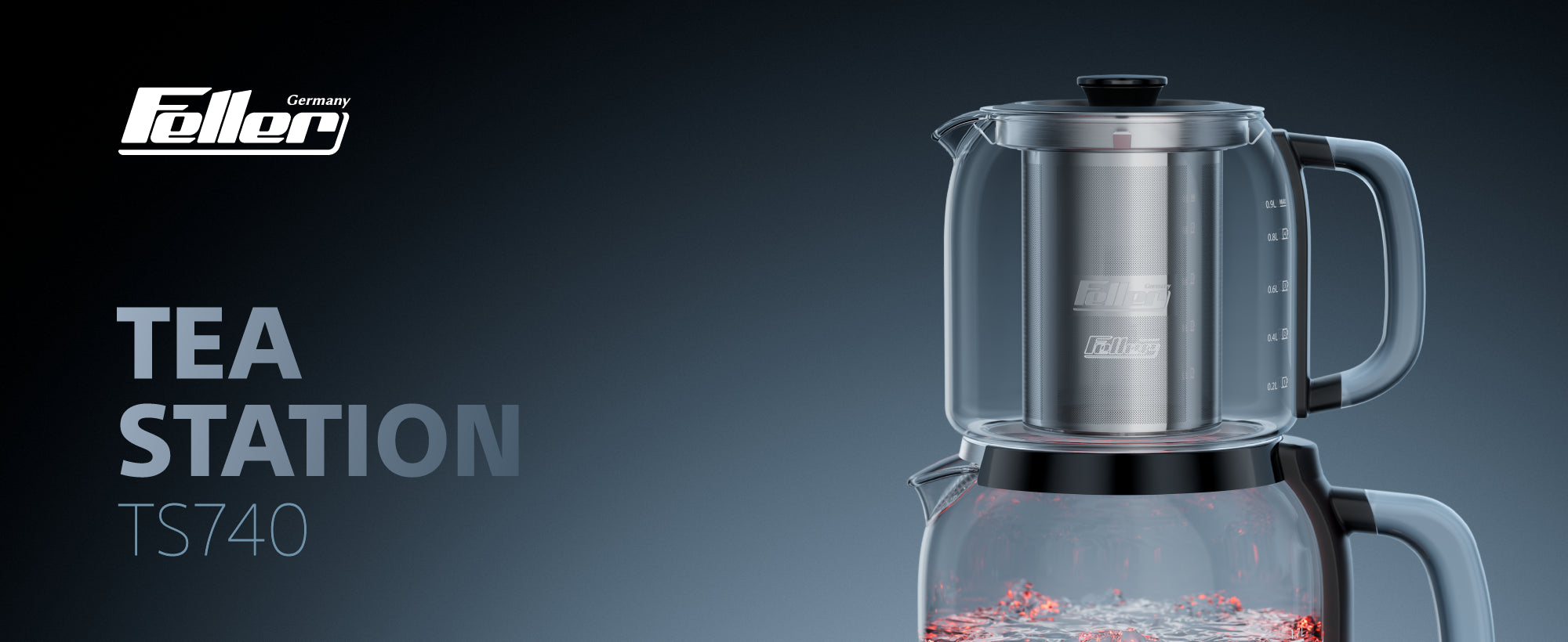 Feller TS740 glass tea maker and electric kettle with SCHOTT borosilicate teapot