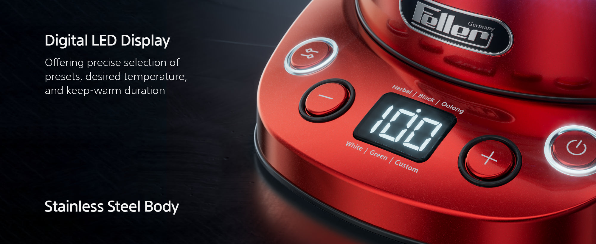 TS740 digital LED display, UK Strix control, stainless-steel spout filter and LED base ring