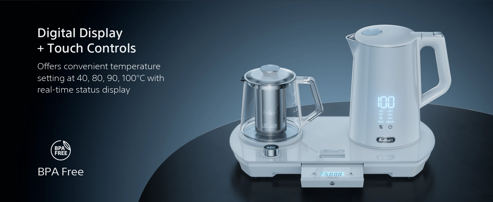 TSS550 digital touch controls, Strix kettle control, double-wall kettle and premium glass teapot