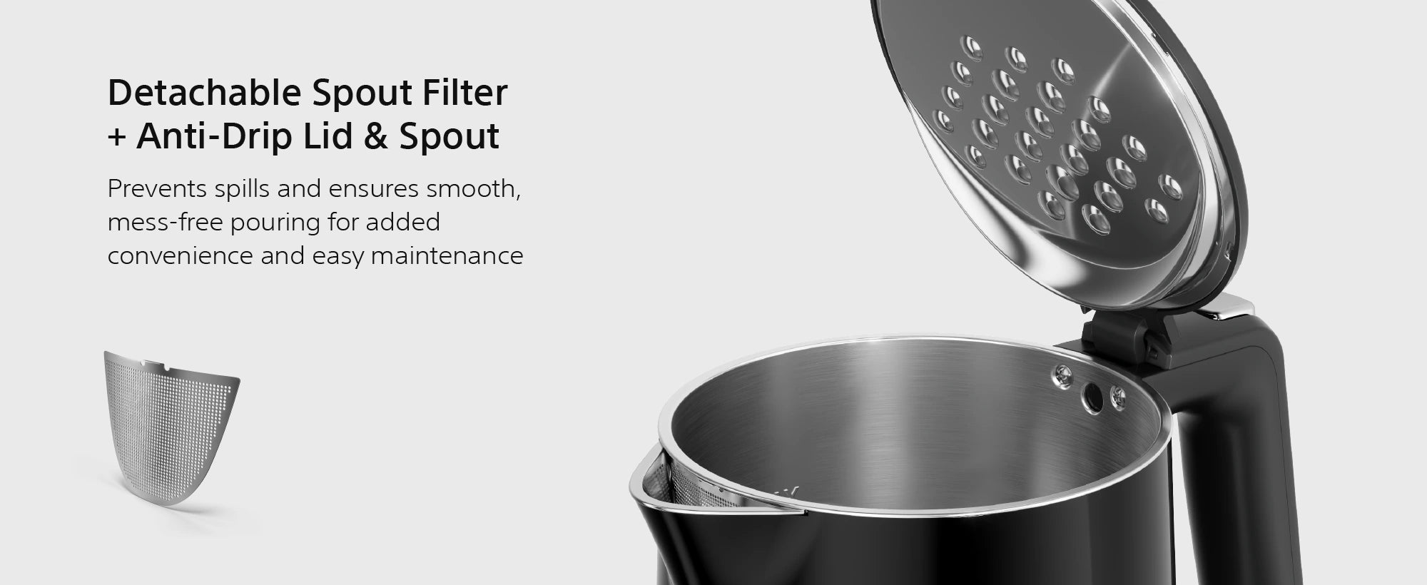 TSS550 smart teapot heating plate, spout filter, anti-drip spout and 3-hour keep-warm