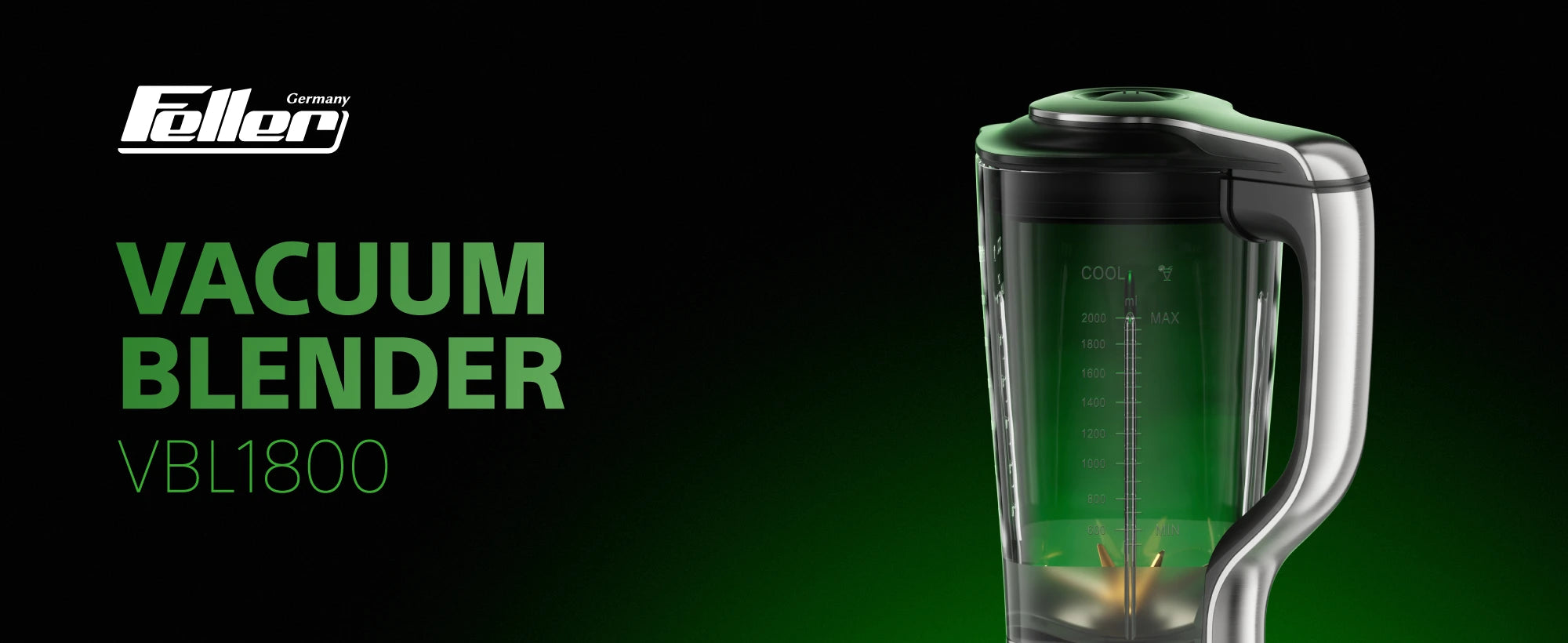 Feller VBL1800 vacuum blender with 2L Tritan jar and stainless-steel body