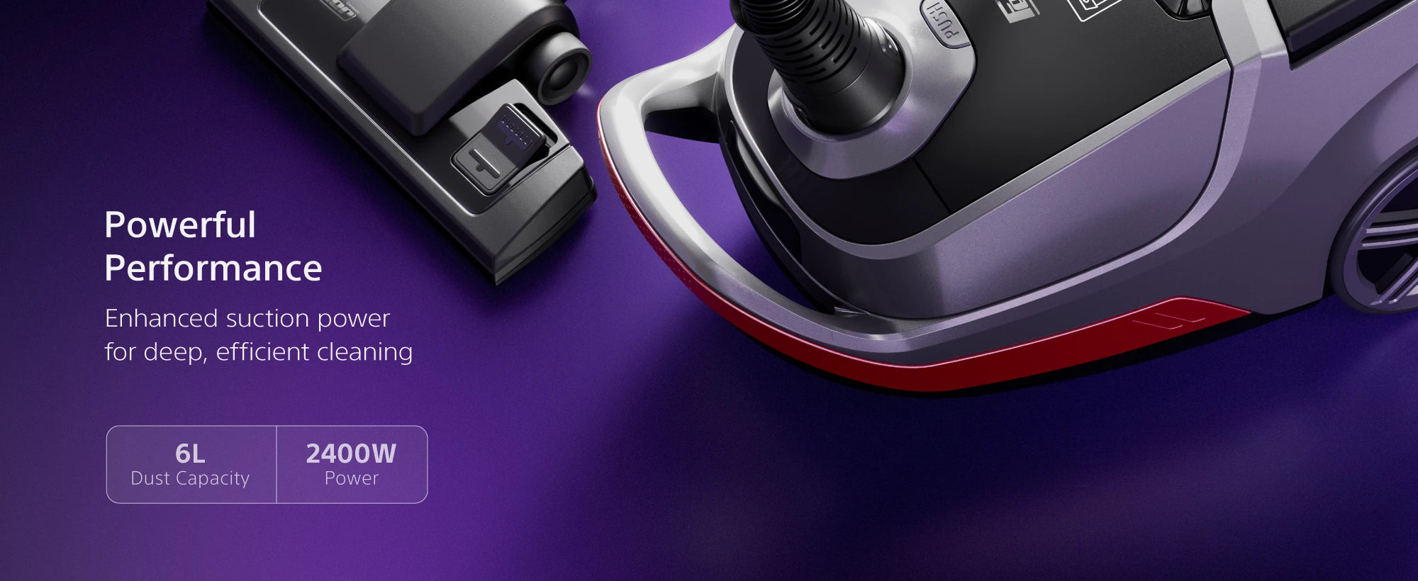 VC240 powerful performance — enhanced suction for deep cleaning, 6L dust capacity, 2400W power