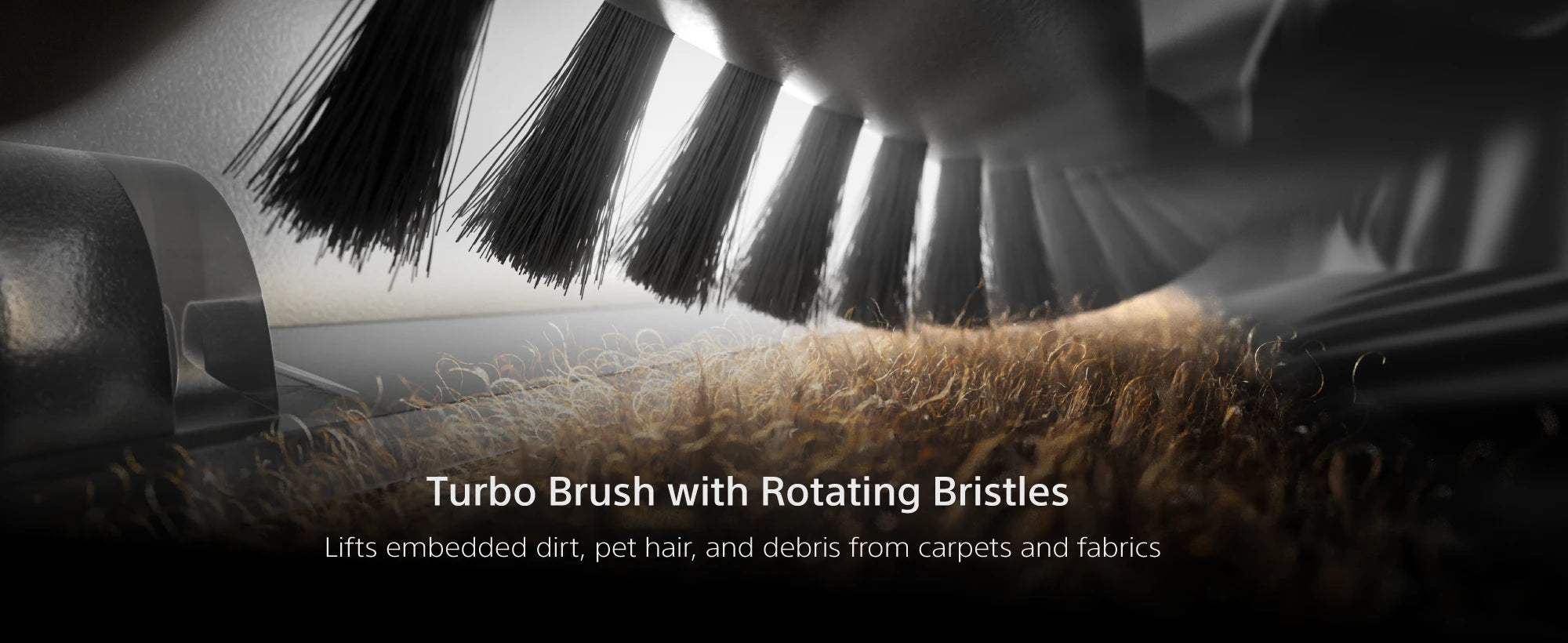 VC240 Turbo Brush with rotating bristles for carpets and fabrics, ultra-silent operation, on-board crevice tool and dusting brush storage